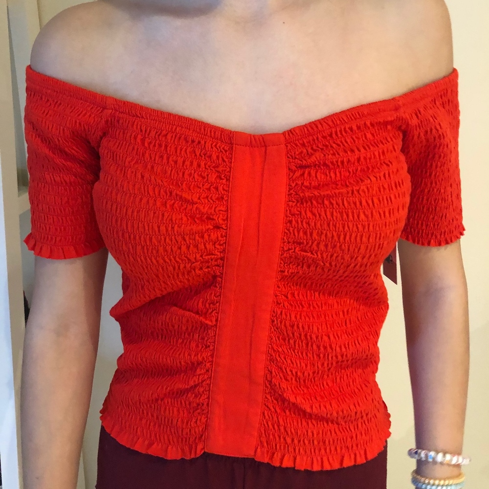 Red Nordstrom Off-the-Shoulder Shirt